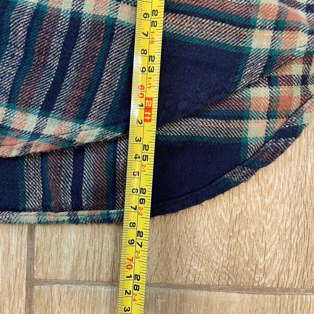 American Eagle Hooded Flannel Shirt Women’s Small Blue Green Plaid Button Front - Picture 6 of 7